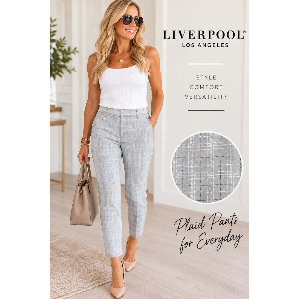 Liverpool Los Angeles Grey Plaid Slim Fit Ankle Dress Pants Womens 8/29